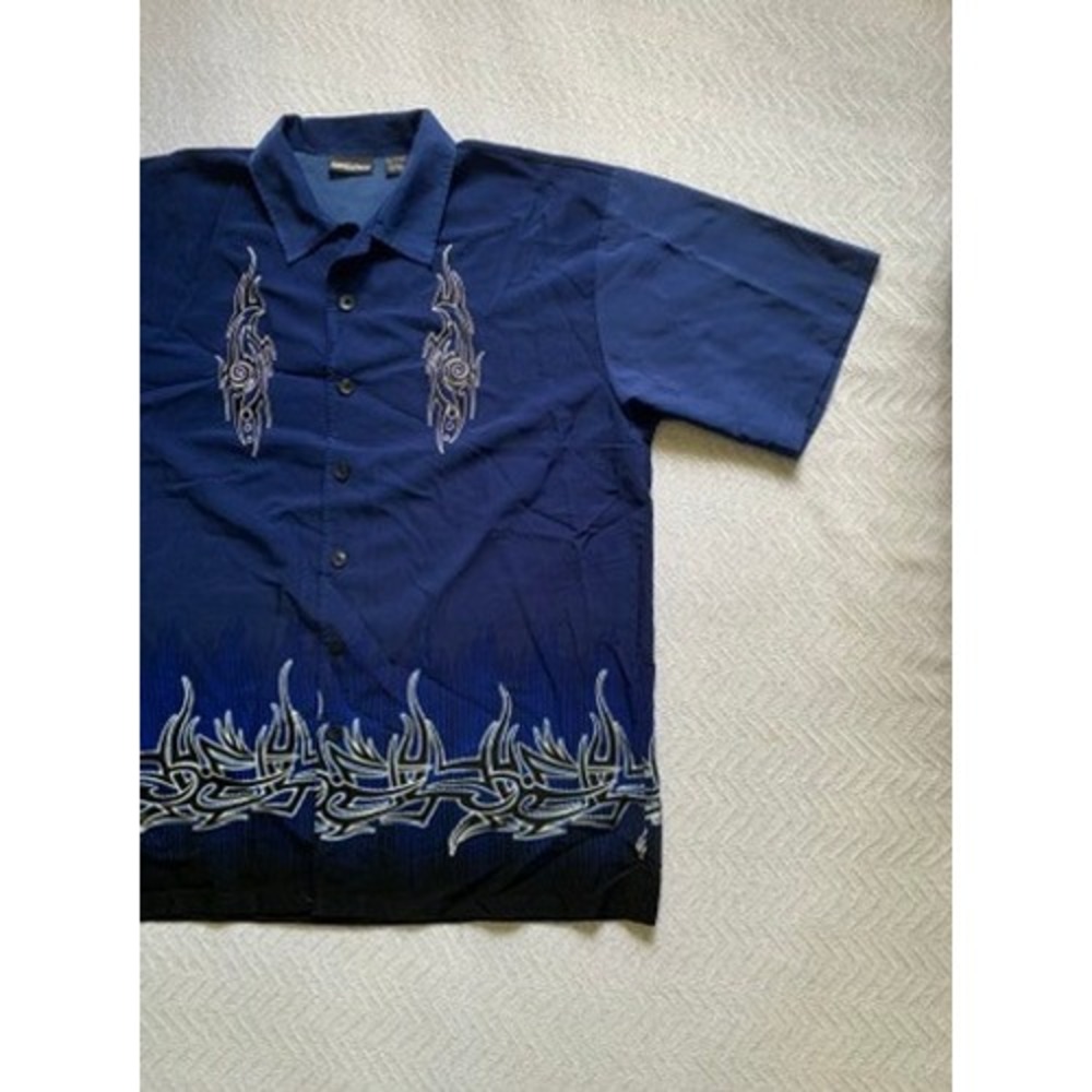 Vintage Y2K odo Blue Buttons Up Short Sleeve Shirt 2XL streetwear grunge classic